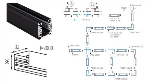 Vezetősín 3f 2m fekete