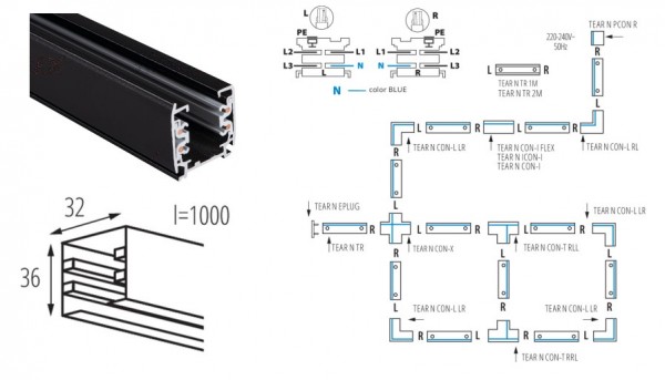 Vezetősín 3f 1m fekete