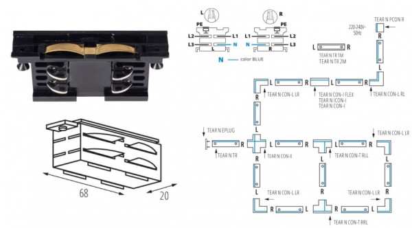 Sínrendszer 3f toldó elem fekete