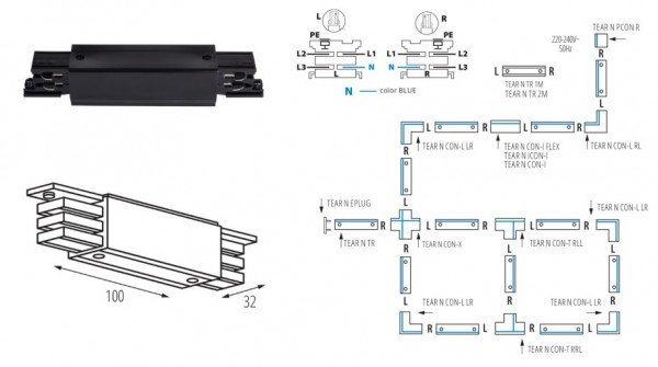 Sínrendszer 3f belső betáp fekete