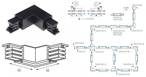 Sínrendszer 3f L-csatlakozó fekete