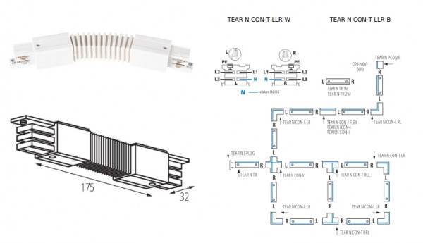 Sínrendszer 3f flexibilis csatlakozó feh