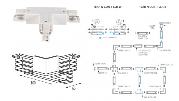 Sínrendszer 3f T-csatlakozó fehér