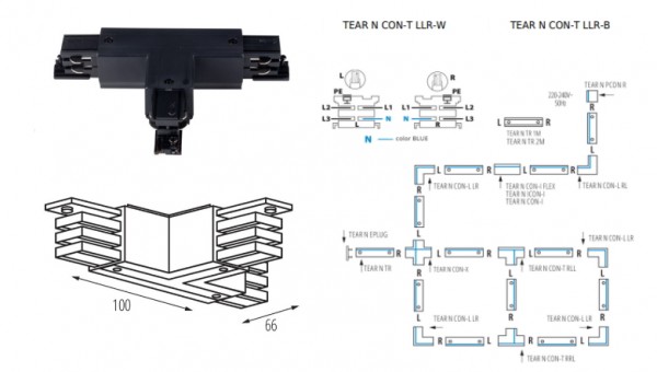 Sínrendszer 3f T-csatlakozó fekete