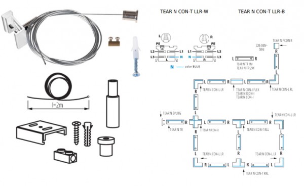 Sínrendszer 3f függesztő kábel 2m fehér