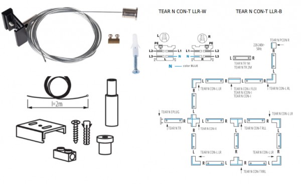 Sínrendszer 3f függesztő kábel 2m fekete