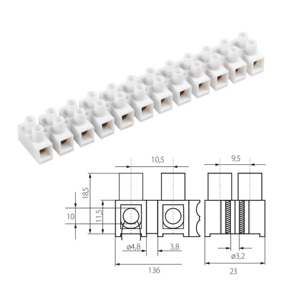Sorkapocs műanyag 10mm2x12 fehér