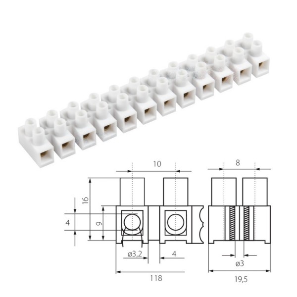 Sorkapocs műanyag 4mm2x12 fehér