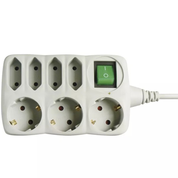 Vezetékes elosztó 7/1,5m+kapcsoló szürke