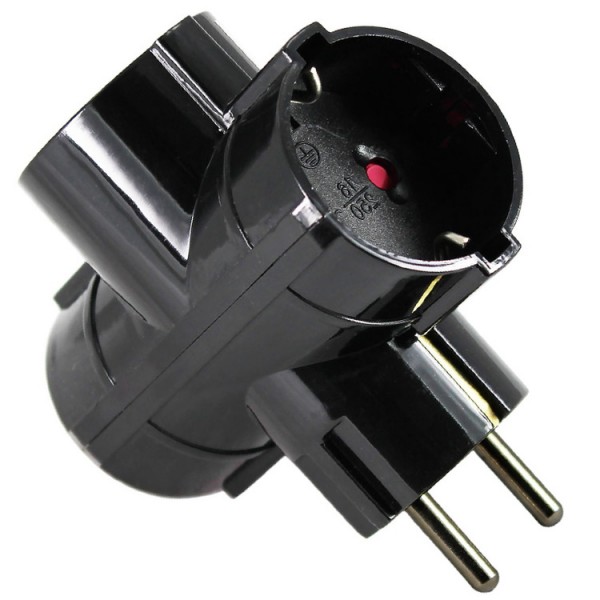 T elosztó 3-as földelt függőleges fekete