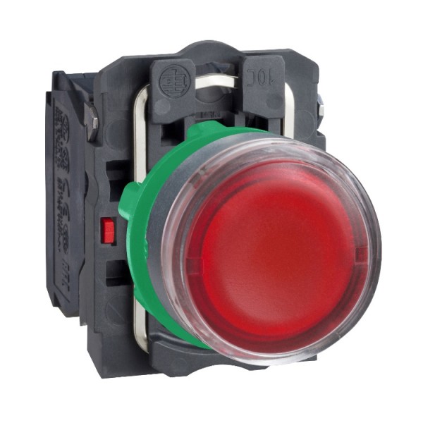 Nyomógomb 22mm piros LED 250V