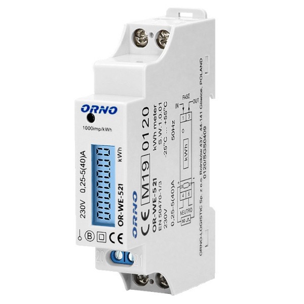 Fogyasztásmérő 1F+N 40A digit. TS35