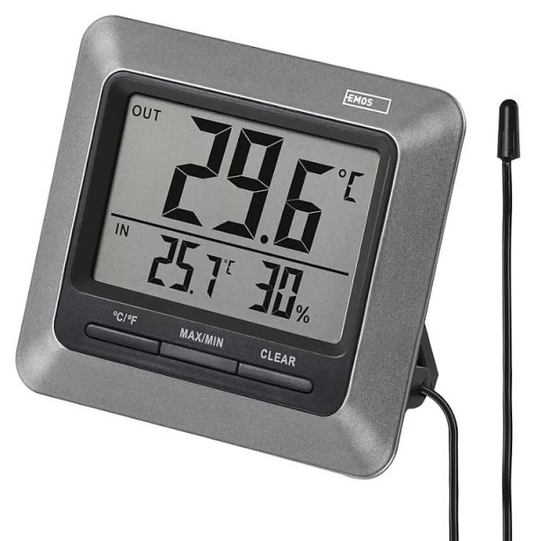 Hőmérő külső-belső vezetékes páratart.