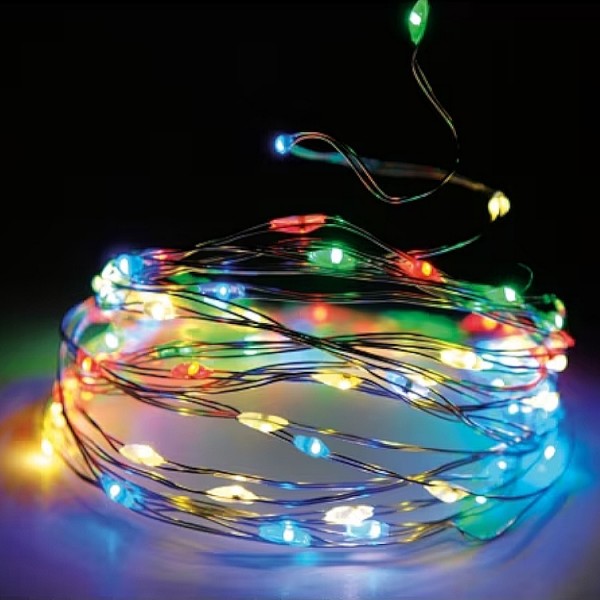 Fényfüzér 30LED színes 2,9m belt.elem.id