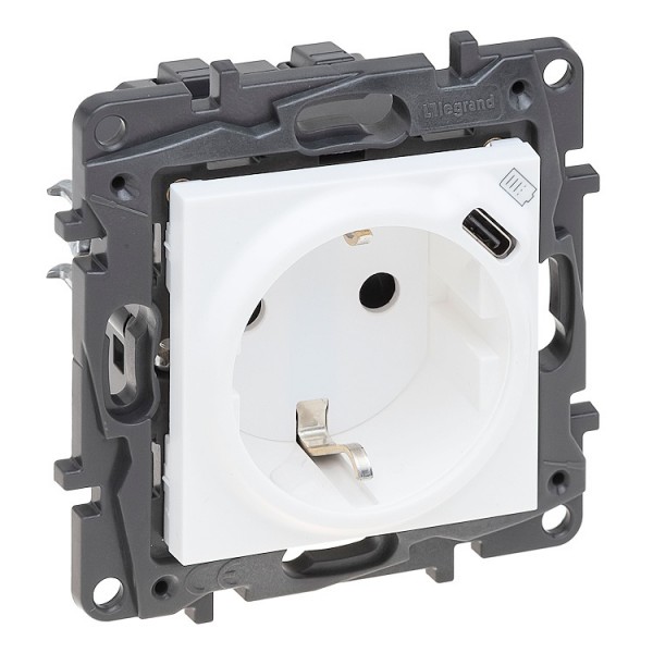 Dugalj s 2p+f rugós bekötés USB-C feh