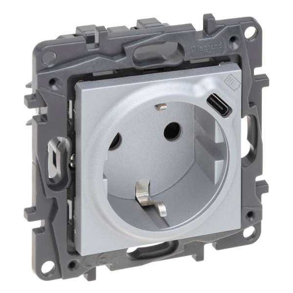 Dugalj s 2p+f rugós bekötés USB-C alu