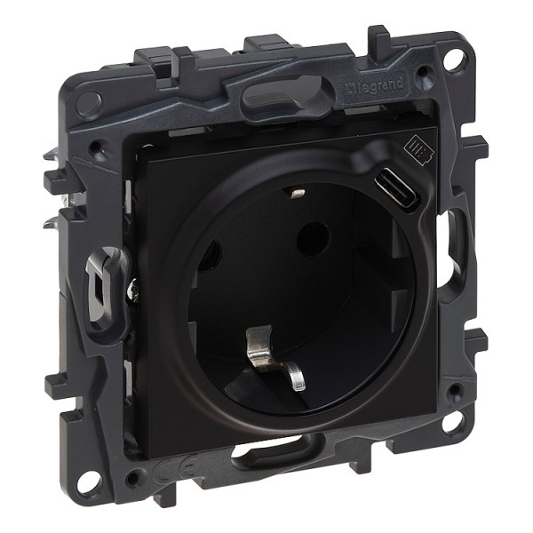 Dugalj s 2p+f rugós bekötés USB-C fek