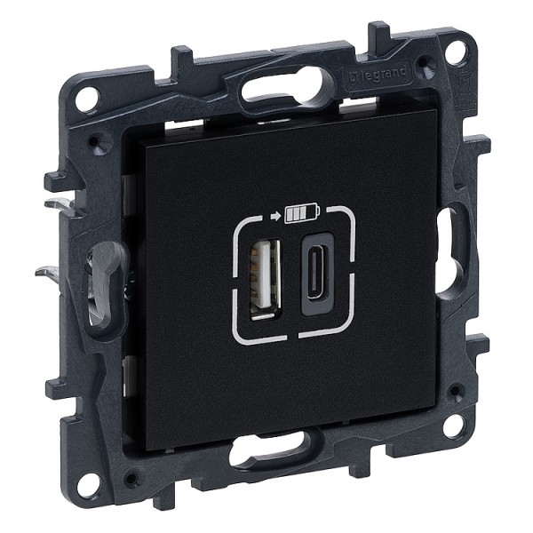 Dugalj s USB/USB-C fekete 3A