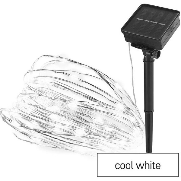 Fényfüzér 120LED hideg 12m napelemes