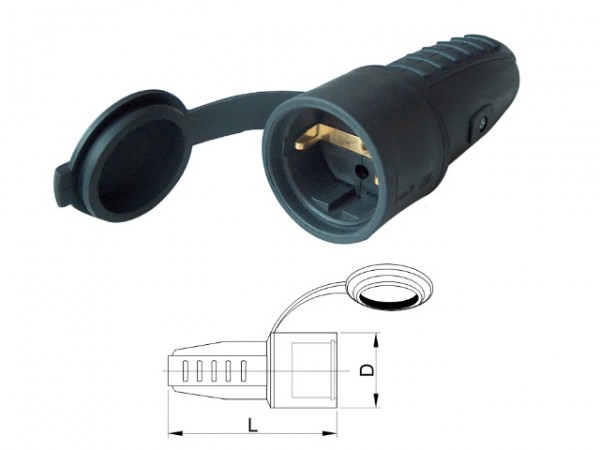 Dugalj függő 2p+f gumis fekete IP44