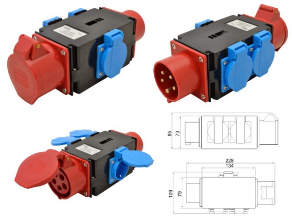 Ipari csatlakozó 16A 3P+N+E 3x2P+f IP44