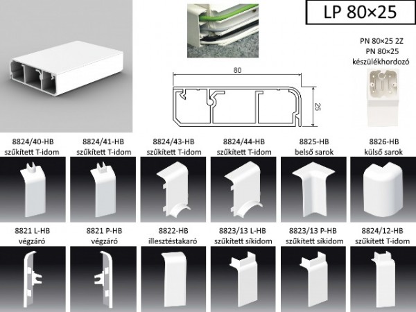 Padlószegély csatorna 80x25mm fehér