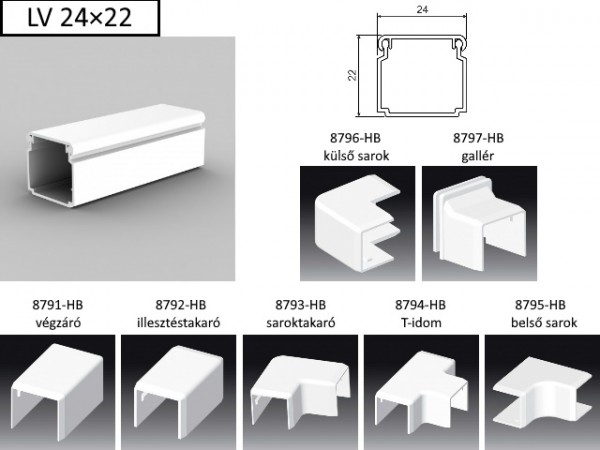 Műanyag csatorna síkbeli könyök 24x22
